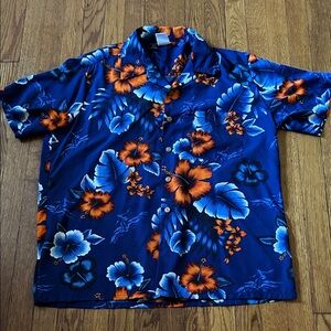 Tropical Blue and Orange Floral Men's Shirt